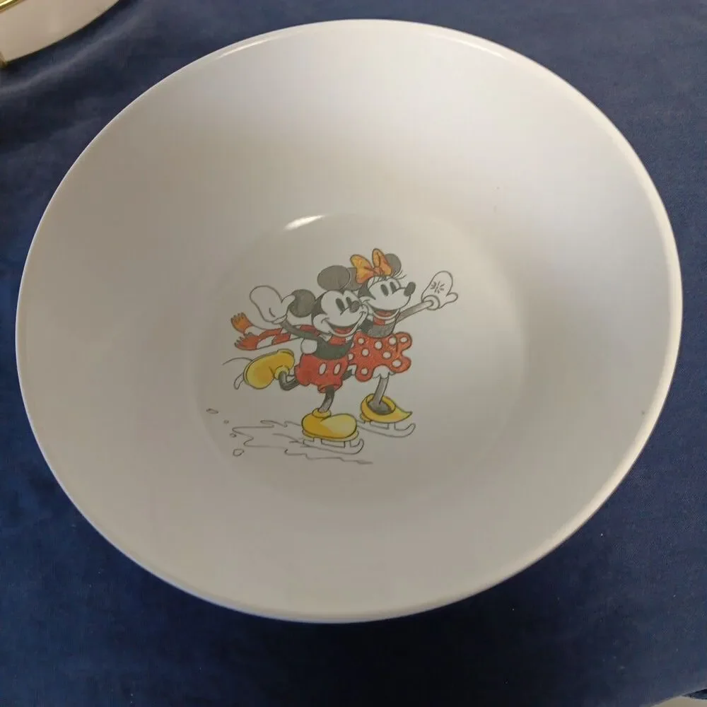 Disney Pottery Barn Plastic Dishes Winter and Fall Mickey Minnie Mouse Flaws